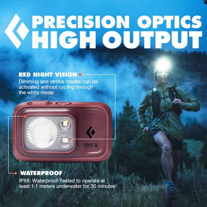 BLACK DIAMOND Spot 400-R Rechargeable Headlamp | 400 Lumens, Dimmable | Micro-USB Charging | Waterproof & Compact | Camping, Hiking, Running | Bordeaux