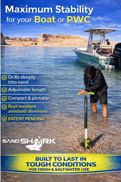 SandShark Patent Pending Supersport 3.0 Boat Anchor - Shallow Water Anchor Pole - Great Jet Ski, PWC, Pontoon Boat Accessories for Beach and Sandbar - Adjusts 29"-48" w/Case