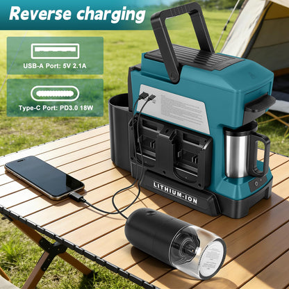LEZZYRUCK Cordless Coffee Maker for Makita 18V Battery (No Battery), Portable Drip Coffee Machine with Electric Coffee Grinder and Coffee Cup, for RV, Camping, Travel