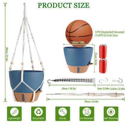 Fielda Hanging Planter Self Watering 10 Inch, 2 Pack Hanging Baskets for Plants, Hanging Flower Pots with Drainage Hole & 2 Kinds of Plant Hangers for Garden Home Decor (Navy Blue, 10 Inch)