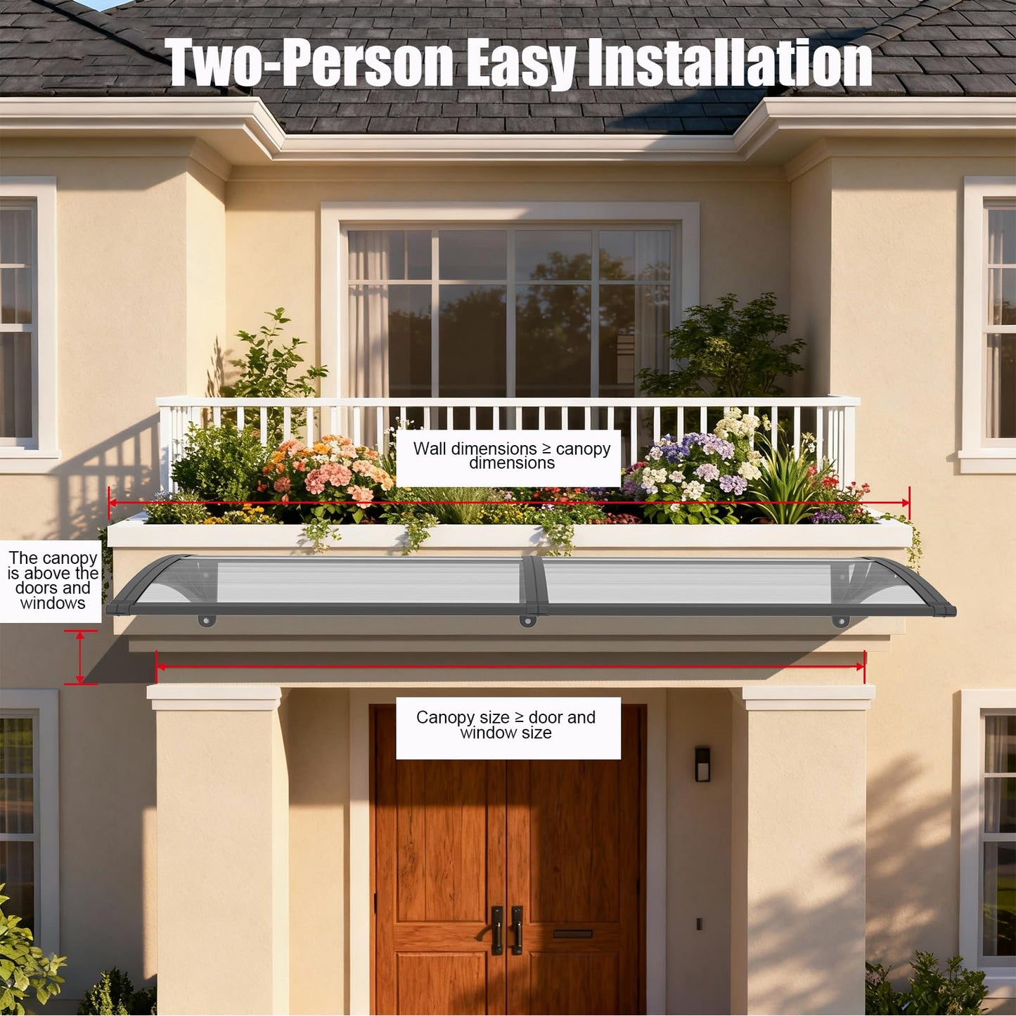 40x60 Inch Window Door Awning Exterior,Polycarbonate Outdoor Overhang Canopy Shelter,UPF 50+ UV Rain Snow Sun Protection,Spliced Overdoor Awnings for Outside,Porch,Patio,Deck,House Entrance