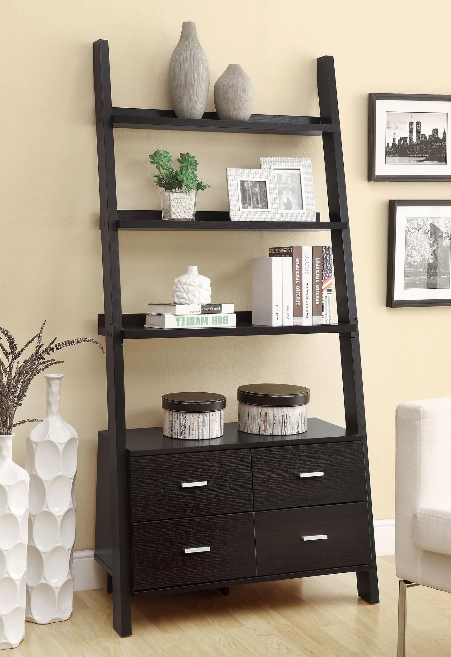 Coaster Home Furnishings - Colella - Wood and Laminated - 5-Shelf Bookshelf with 4 Drawers and Lower Cabinet - Contemporary - Home Office - 72-Inch - Cappuccino - 800319
