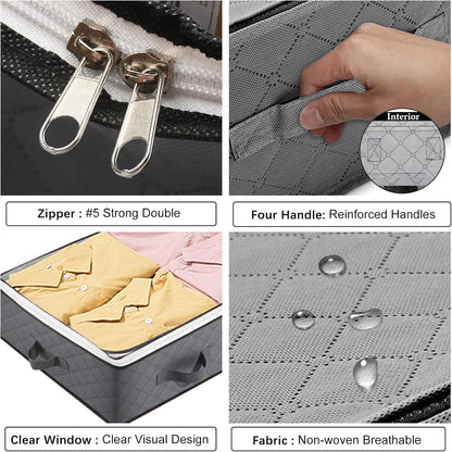 Skiennix Under Bed Storage Bins - 90L Collapsible Organizers for Blankets, Clothes & More