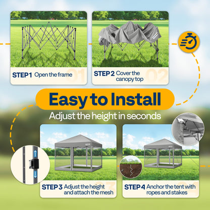 VIVOHOME 10x10ft Easy Pop-Up Canopy, Outdoor Screen Tent with Mosquito Netting, 2 Zipper Doors, and Roller Bag for Yard Camping Picnic Party Events, Grey