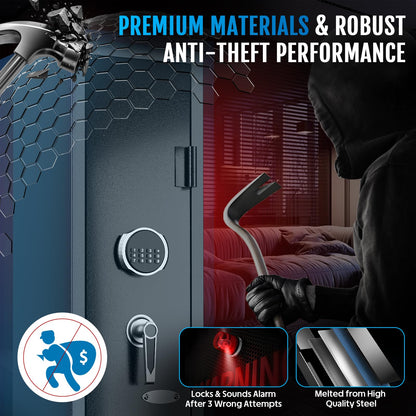 KAER 2-3 Gun Safe,Rifle Safe,Gun Safe for Rifles and Pistols,Gun Cabinet for Shotguns,Long Gun Cabinet for Shotguns with Removable Storage Shelf,LED Light,Quick Access Rifle Safes,Adjustable Shelves