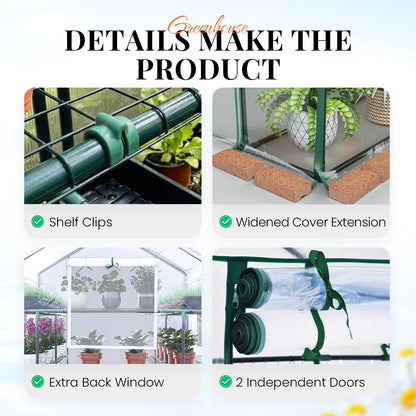 KING BIRD Premium Greenhouse for Outdoors, 56x56x77 in Walk-in Hot House with Thickened Cover, Reinforced Frame, Screen Windows & Mesh Door, 4 Tiers 12 Shelves for Outside Garden Seedlings, Clear