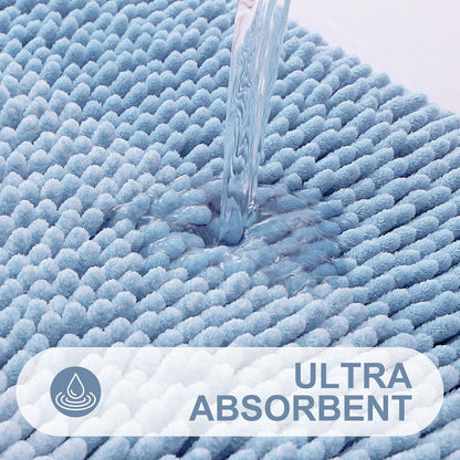 OLANLY Bathroom Rug - Extra Soft Chenille Shaggy Mat | Non-Slip, Machine Washable, 24 x 16 Inch, Blue