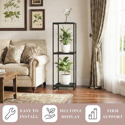 JEPRECO 46" Tall Plant Stand Indoor, 3-Tier Modern Plant Shelf, Corner Flower Pot Holder Organizer for Living Room Balcony Patio Garden (Black)