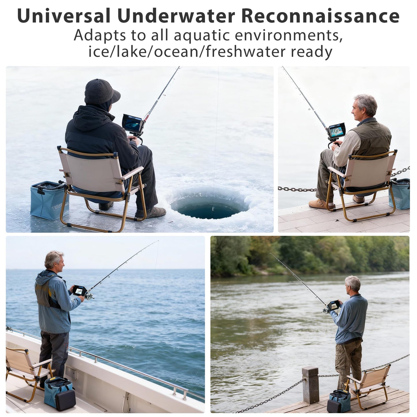Jiisquilyx Underwater Fishing Camera with Monitor: 6" HD 1080P Portable Fish Finder for Ice/Lake/Sea｜Waterproof Depth Finder for Boats/Kayaks & Murky Waters｜IP68 Ice Fishing Camera with Bright Display