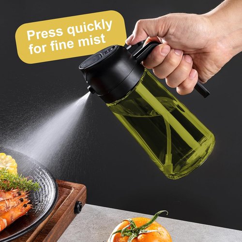 CXINYI - 16oz Olive Oil Dispenser | 2-in-1 Sprayer for Cooking & Salad - Black Light-Proof Kitchen Gadget