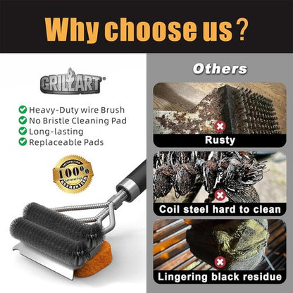 GRILLART Grill Brush - Safe & Powerful Bristle-Free BBQ Cleaner | 18" Scrubber for Gas & Porcelain Grates