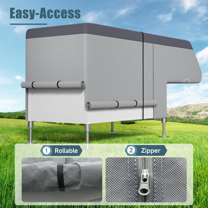 Umbrauto Truck Camper Cover Fits 10-12ft, 7-Layer Top RV Trailer Covers, Waterproof All Season Protection with Gutter Cover, Windproof Straps