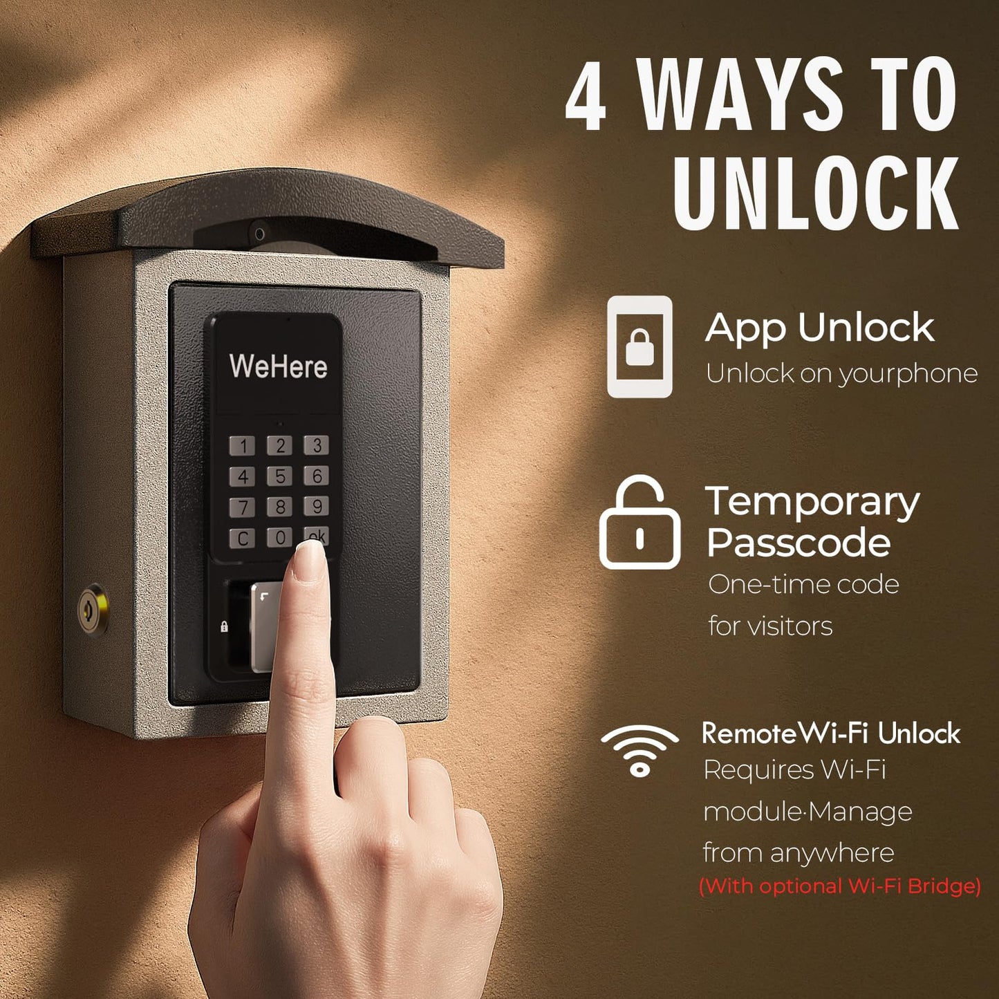 WeHere Key Lock Box Wall Mount with Key Drop Slot, Smart Digital Lockbox, OTP/APP Bluetooth/Wi-Fi/Fixed Code/Key Unlock, Key Safe Security Storage for House Outside, Realty Business, Apartment, Store