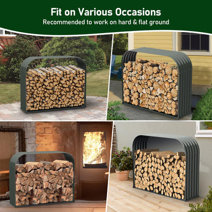 ANLEOLIFE Galvanized Steel Firewood Rack with Weatherproof Corrugated Roof (Shed-Style Log Storage), Heavy Duty Outdoor Log Holder, Rust Resistant, Trio Gray, 18"D x 54"W x 43"H