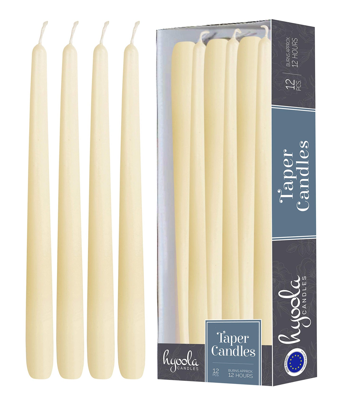Hyoola 12 Pack Tall Taper Candles - 14 Inch Woolwhite Dripless, Unscented Dinner Candle - Paraffin Wax with Cotton Wicks - 12 Hour Burn Time