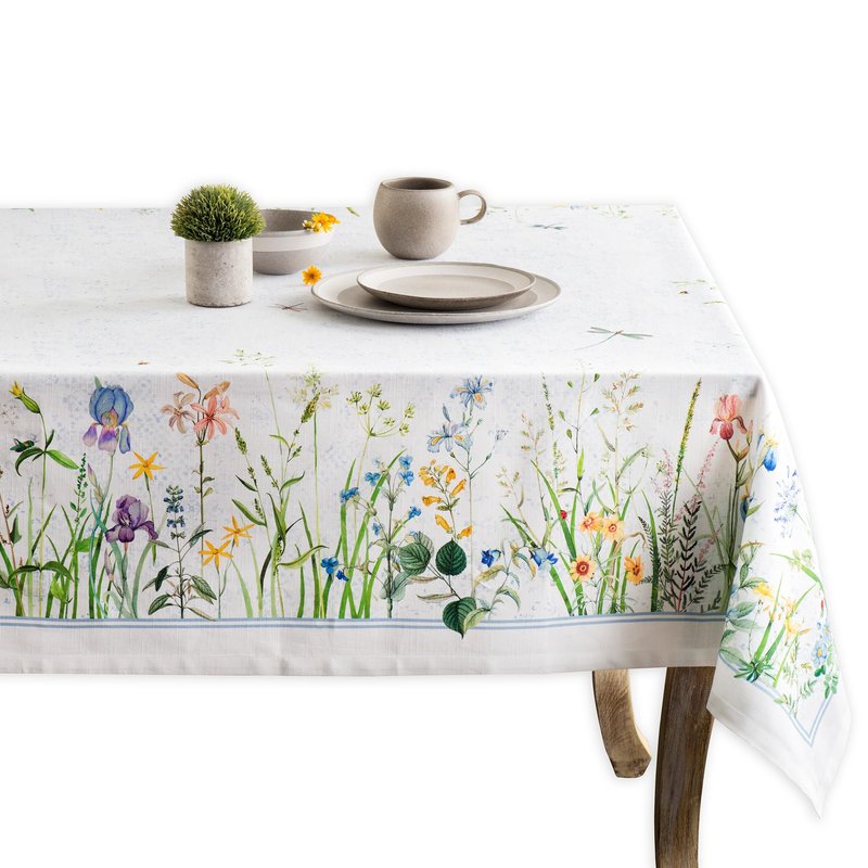 Maison d' Hermine Table Cloth Rectangle Table 100% Cotton 60 x 90 Inches Tablecloth Reusable Decorative for Dining Kitchen Room Farmhouse Home Gifts for Mothers Day Spring Summer - Fleurs De Mai