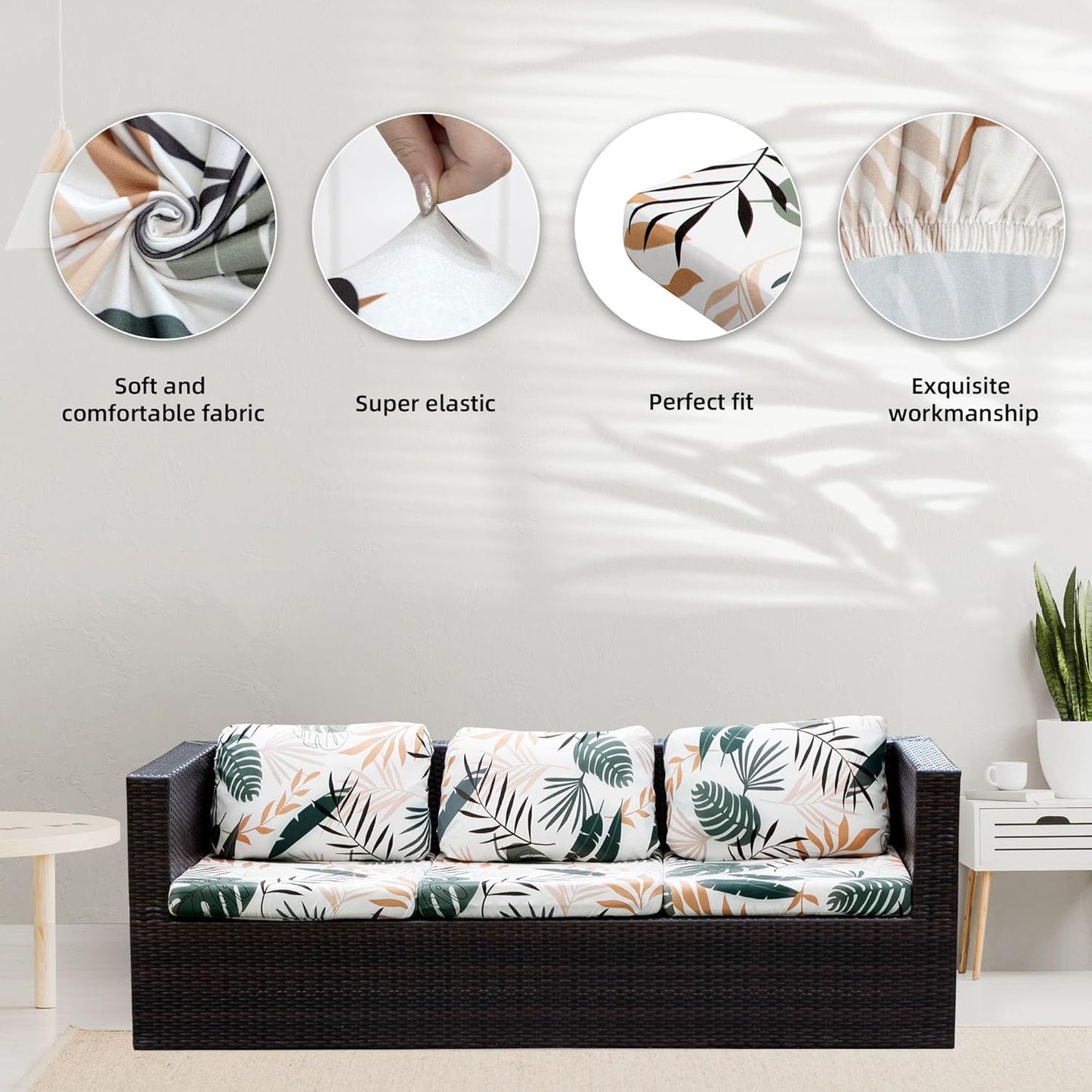 Skiennix 8-Piece Stretch Patio Cushion Covers - Washable Outdoor Sofa Slipcovers | Coconut Trees Design