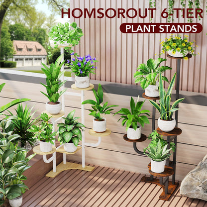 Homsorout Corner Plant Stand with Grow Light - 6 Tier Plant Stand Indoor Round Metal Plant Shelf with Adjustable Light, Plant Organizer for Living Room, Graden, Home Decor (Brown)