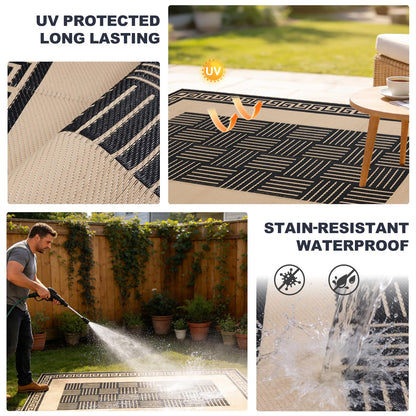 YONILE Solar LED Outdoor Rug 9x12 ft Waterproof for Patios Clearance,Reversible Outdoor Plastic Straw Rug, RV Mat Outside, Indoor Outdoor Carpet for Porch, Deck, Backyard, Balcony, Picnic