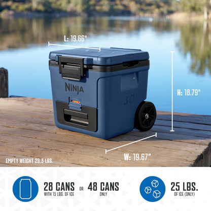 Ninja | Cooler | FrostVault 30QT Cooler with Wheels | Insulated with Temp Dry Storage Drawer | Keeps Ice Cold for Days | for the Beach, Camping, Picnics & More | Lakeshore Blue | FB230BL