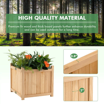 S AFSTAR Outdoor Wooden Planter Box, Folding Raised Garden Bed W/Drainage Hole, Patio Square Plant Container for Flowers, Vegetables, Fruits, Herbs, Collapsible Planting Box for Yard, 15" x 15" x 14"