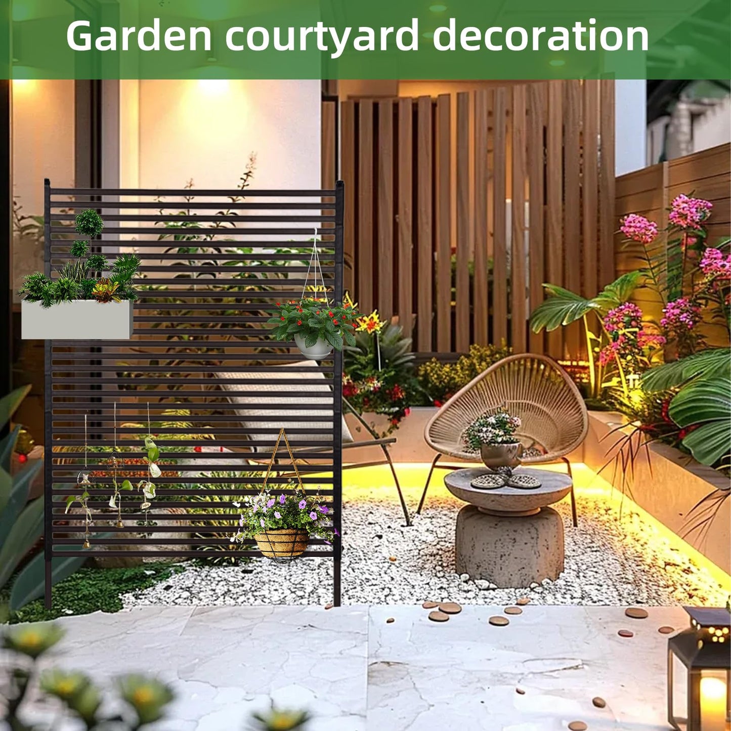 Outdoor Privacy Screens - Length: 43in, Height: 59in, Fence Privacy Screen, Freestanding Horizontal Fence, Metal Material, Anti-Corrosion and Weatherproof, Suitable for Outdoor Garden Courtyard