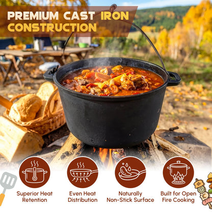 Geetery 15 Pcs Pre-seasoned Cast Iron Cookware Set, Dutch Oven Camping Accessories Kit with Skillet, Pan, Pot, Gloves, Lid Lifter, Storage Bag, Scrubber for Kitchen Ourdoor Campfire Grill BBQ Cookware