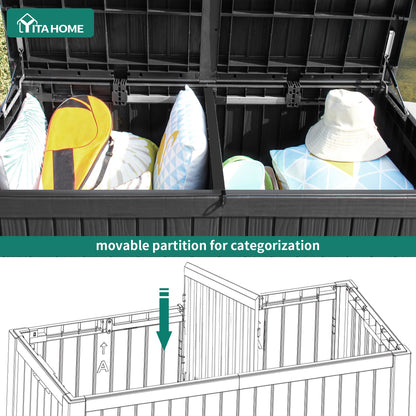 YITAHOME 180 Gallon Large Outdoor Storage XL Deck Box w/Divider for Patio Furniture,Outdoor Cushions, Garden Tools, Sports Equipment and Pool Supplies, Waterproof, Resin, Lockable, Black