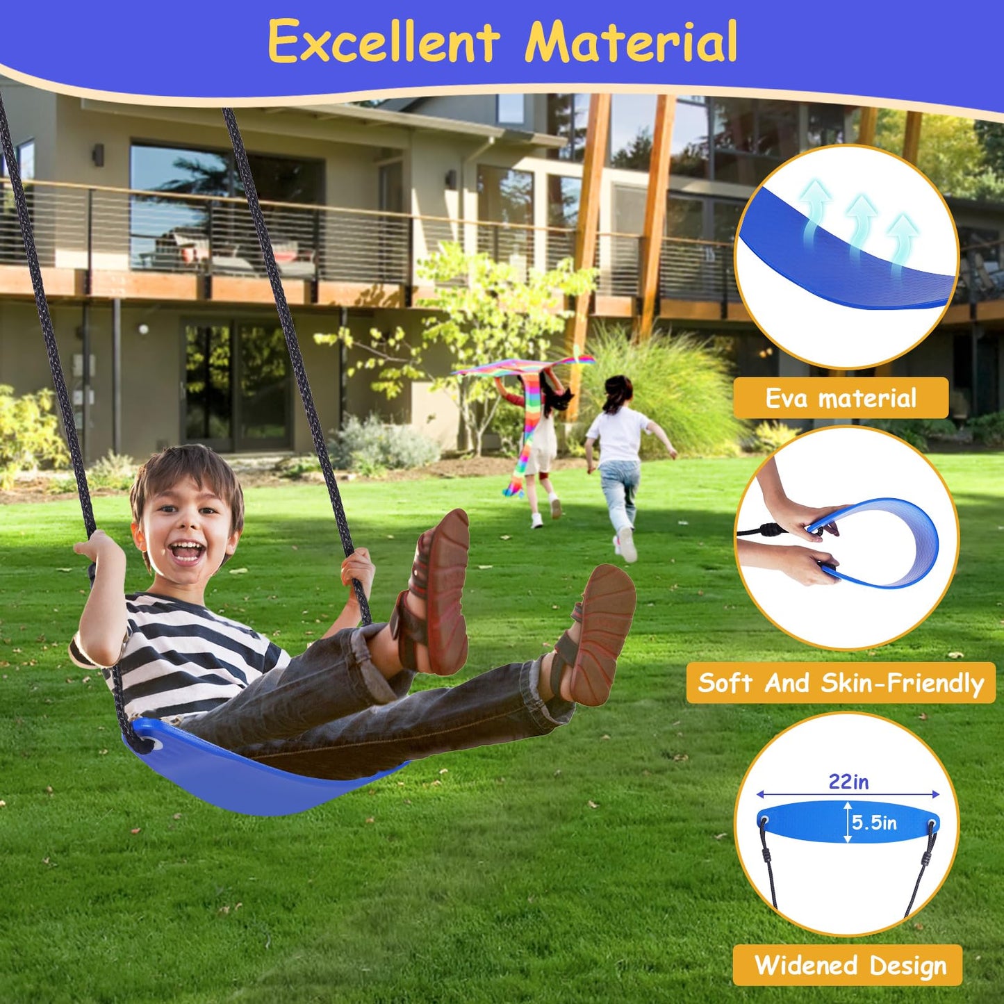 Lunafun Swing Set for Backyard with Kids Slide 440lbs Heavy-Duty Metal A-Frame 1 Saucer Swing Seat 1 Swings Seat & 1 Slide