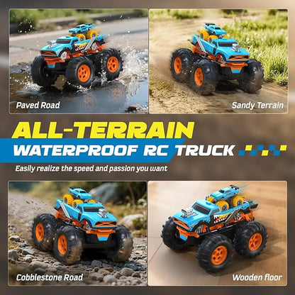 2-in-1 Remote Control Car with Transform Launcher Track – 1:16 RC Monster Truck Toys 2.4GHz Self-Standing 360° Flips Towing Mini Cars &amp Electric Scoring Gate Truck Gift for Kids Boys Girls Age 4-
