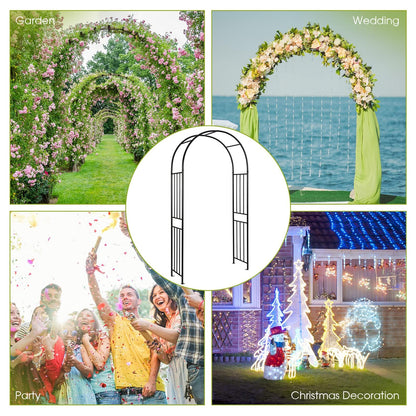 LDAILY Moccha Garden Arch Arbor Trellis, 7.2Ft Outdoor Steel Arbor with Stakes, Metal Archway for Climbing Plants, Wide Sturdy Garden Arch for Lawn, Party, Ceremony Wedding Decoration, Black