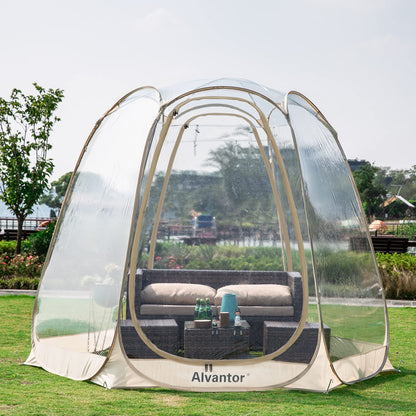 Alvantor Pop Up Bubble Tent - 10’ x 10’ Instant Igloo Tent - 4-6 Person Screen House for Patios - Large Oversize Weather Proof Pod - Cold Protection Camping Tent - Beige