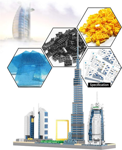 World Famous Landmarks Architecture Skylines Series Dubai Skyline Micro Building Blocks Set for Adult Age of 14+ Assembly Construction 3D Present Kit 2545 pcs