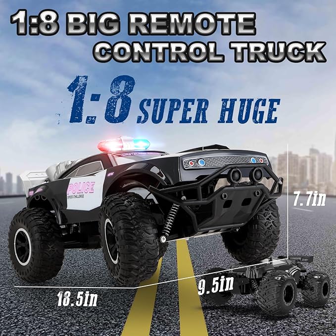 Carox Large Remote Control Police Car Toy with Lights and Sirens for Boys 1:8 Cop Car with Three Rechargeable Battery Durable RC Police Truck for Kids 4 Years and Up A Surprising