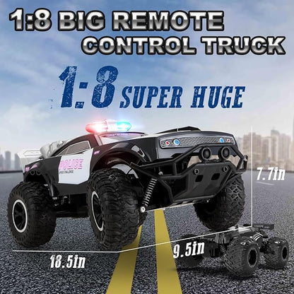 Carox Large Remote Control Police Car Toy with Lights and Sirens for Boys 1:8 Cop Car with Three Rechargeable Battery Durable RC Police Truck for Kids 4 Years and Up A Surprising