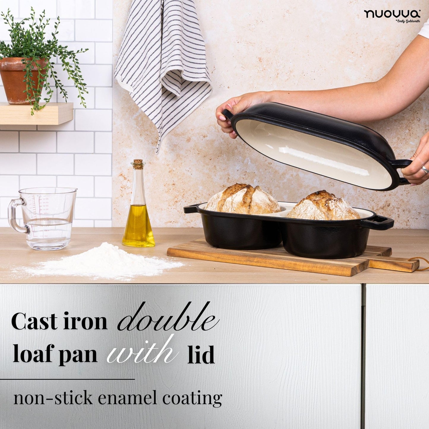 Nuovva Enamelled Cast Iron Cookware Bundle – Dutch Oven Pot with Lid & Double Bread Loaf Pan – Premium Cookware Set for Baking, Roasting & Everyday Cooking