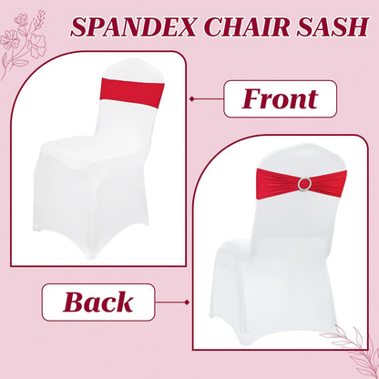 MDS Premium Stretch Spandex Chair Sashes - Pack of 100 Universal Elastic Covers for Weddings & Events | Red