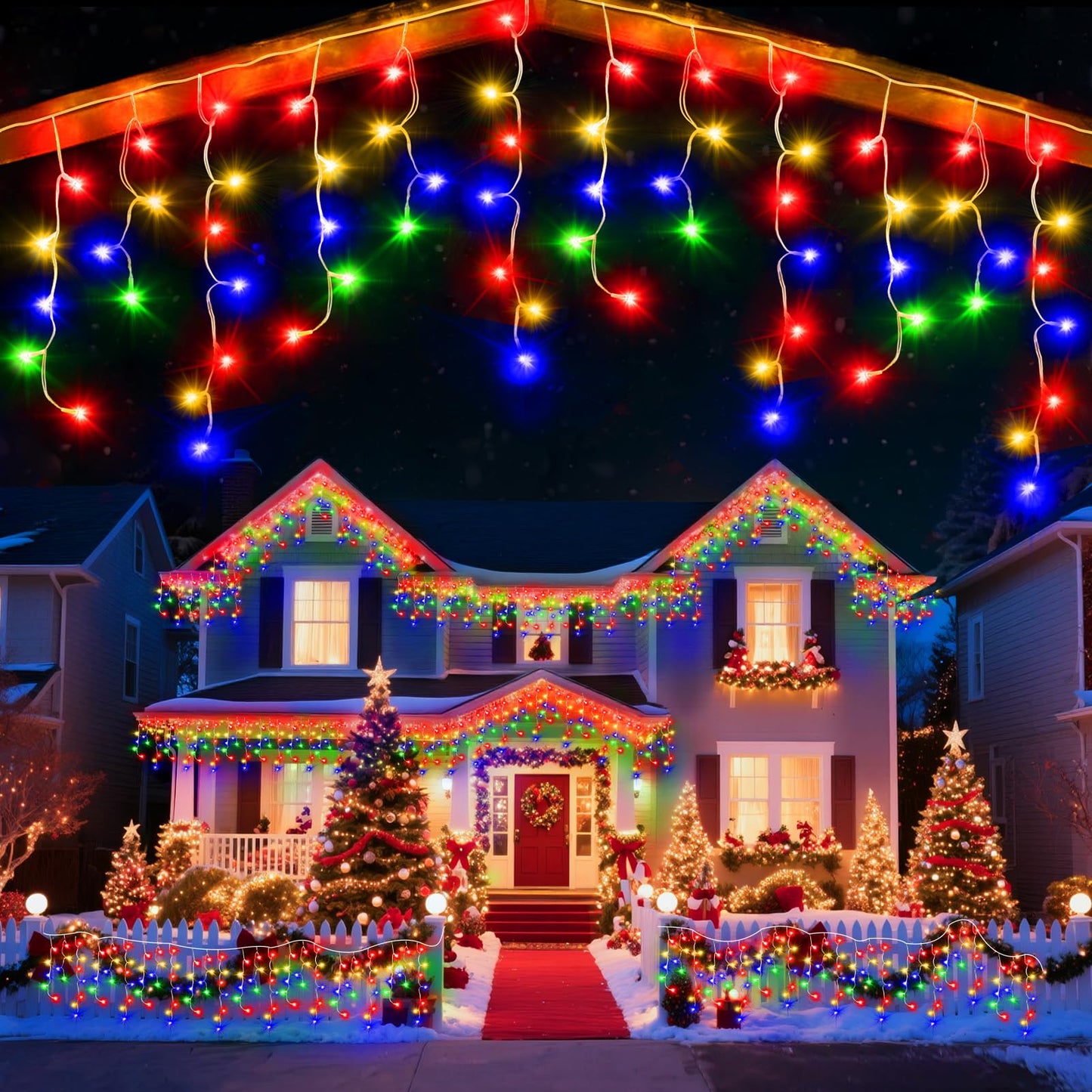 JDGJYDS 98 Ft Ice Lights for Outside, 1216 LED Christmas Lights Outdoor Plug in, Christmas String Lights with 8 Modes & Timer for Holiday, Party, Wedding, House, Patio, Outdoor Decor(Cool White)