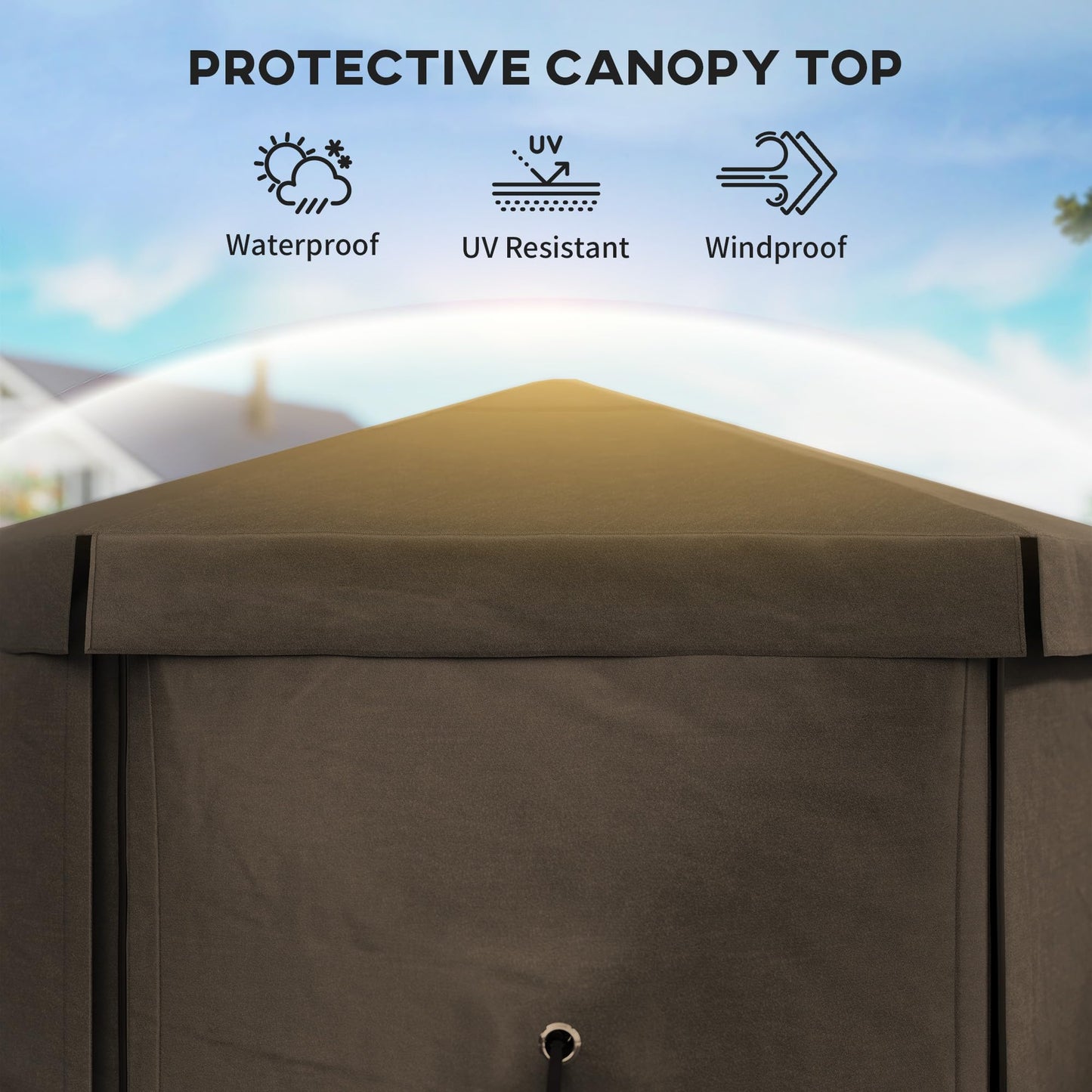 Outsunny 12' x 12' Hexagonal Pop Up Gazebo Tent with 5 Sidewalls, Waterproof Portable Outdoor Canopy Shelter with Curtains, Carry Bag, 5 Ropes, 11 Stakes for Camping, Garden, Patio, Brown