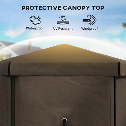 Outsunny 12' x 12' Hexagonal Pop Up Gazebo Tent with 5 Sidewalls, Waterproof Portable Outdoor Canopy Shelter with Curtains, Carry Bag, 5 Ropes, 11 Stakes for Camping, Garden, Patio, Brown