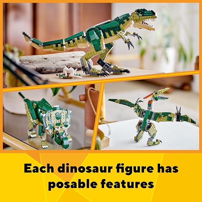 LEGO Creator 3 in 1 T Rex Toy - Dinosaur Toy Building Set for Kids Boys &amp Girls Ages 9+ - 3 Building Options T-Rex to Triceratops to Pterodactyl - Gift Idea for Birthdays - 31151