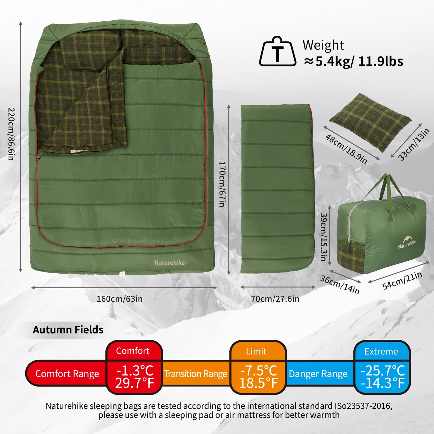 Naturehike Flannel Queen Size Double Sleeping Bag for Adults with Pillows, Doublewide Two Person Sleeping Bag for Couples & Whole Family, All Seasons for Camping, Hunting & Bedding
