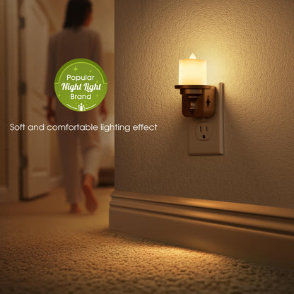 Briignite Flameless Candle Night Lights, Amber Plug-in 2 Pack, LED Candle with Light Sensor, 0-100LM Dimmable, Kids Hallway Bathroom Nightlight