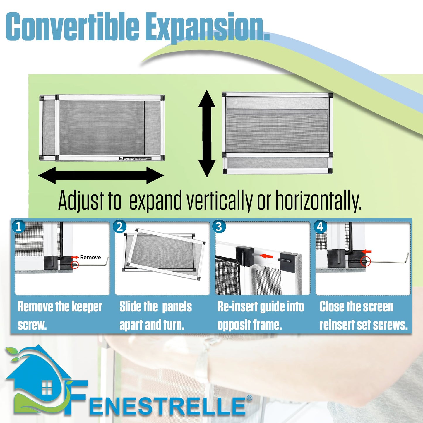 Fenestrelle Expandable Window Screen – 10″ H × 19″–36″ W Horizontal, 2‑Way Adjustable Window Screen with Flame Resistant Fiberglass Mesh, Pack of 10