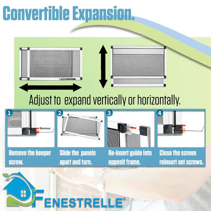 Fenestrelle Expandable Window Screen – 10″ H × 19″–36″ W Horizontal, 2‑Way Adjustable Window Screen with Flame Resistant Fiberglass Mesh, Pack of 10