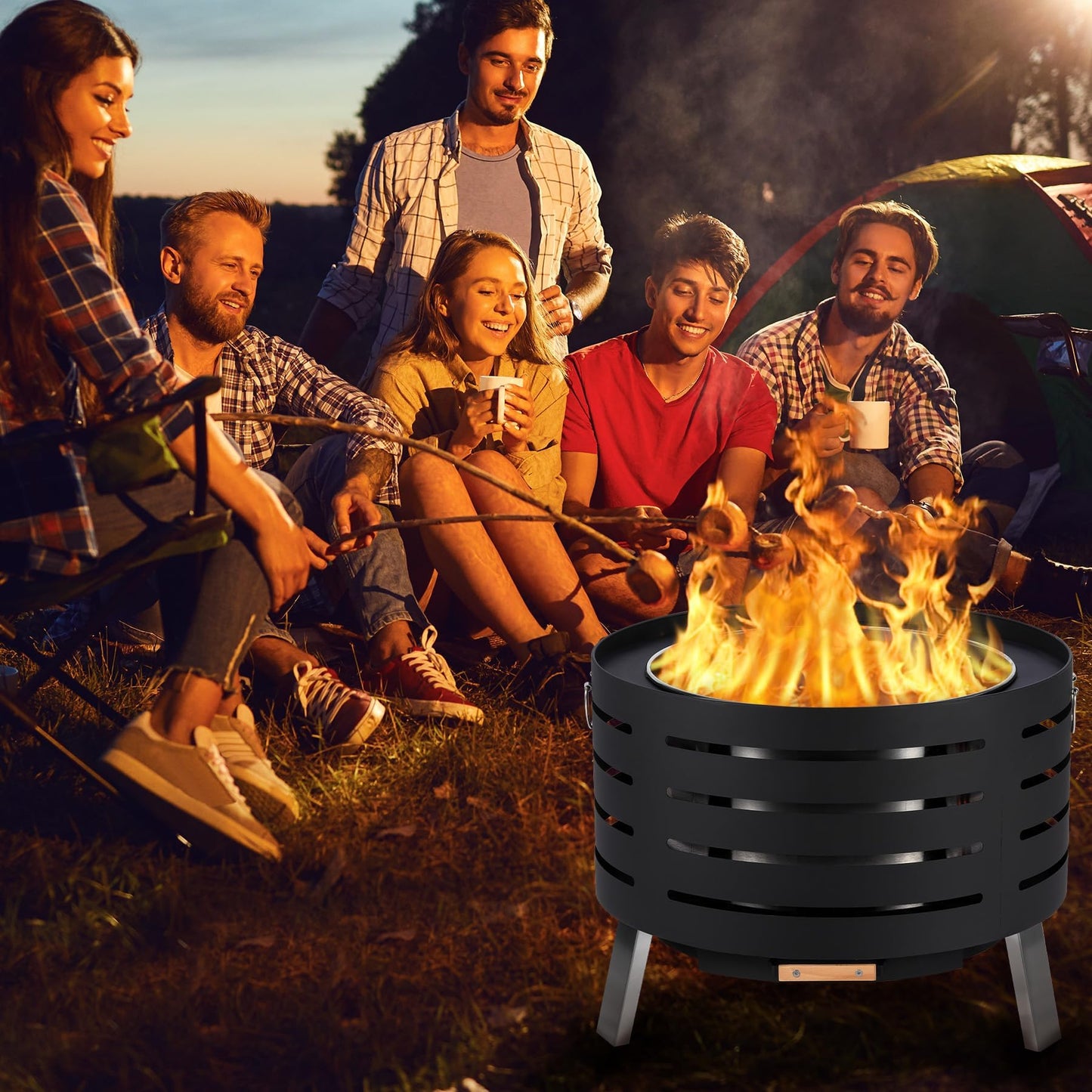 30 Inch Smokeless Outdoor Fire Pit, Outdoor Firepit Table with Removable Ash Pan,Bamboo Lid, Rainproof Cover,Portable Metal Firepit for Patio, Backyard, Camping
