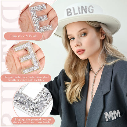 Waydress 26 Piece Rhinestone Iron On Patch A-Z Pearl Bling Rhinestone Letter Patch Glitter Alphabet Applique Rhinestone Pearl English Letter for DIY Craft Supplies(Silver, Solid Style)