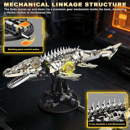 Mechanical Mosasaurus Building Set for Adults Dinosaur Building Block Set Compatible with Lego 1413PCS Ocean Animal Collection Toy with Display Stand and Light Home Office Decor Idea Gift