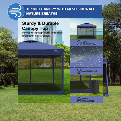 KAMPKEEPER 10x10 Pop-Up Canopy Tent, Waterproof Portable Shade with Screen Walls, Adjustable Instant Outdoor Shelter for Camping, Backyard, and Events, Navy Blue