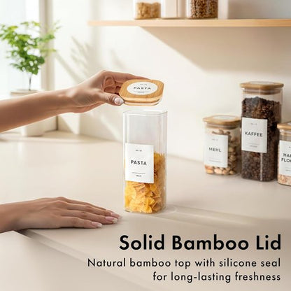 EDELHAUS Glass Storage Containers - Airtight 12-Pack with Bamboo Lids | Stackable Kitchen Canisters